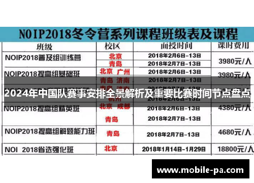2024年中国队赛事安排全景解析及重要比赛时间节点盘点